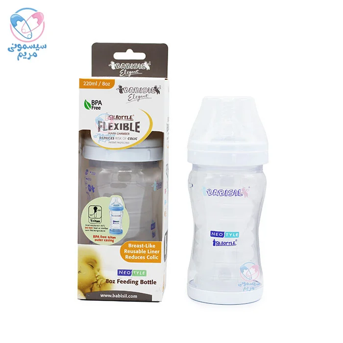 شیشه شیر 220 میلی‌لیتر سیل باتل Babisil با بدنه‌ای سبک و مقاوم نسبت به شوک‌های حرارتی و ضربه