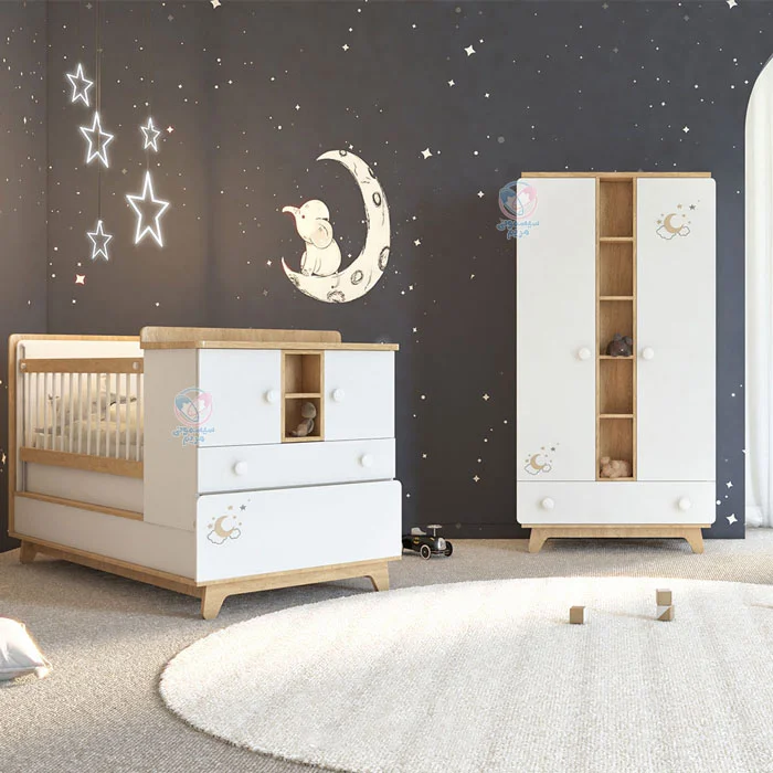 تخت نوزاد نوجوان Bambino Moon Star، قابل استفاده به عنوان تخت کنار مادر