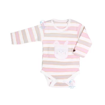 لباس نوزادی راه راه آشور Ashoor طرح خرگوش شورت زیر دکمه آستین بلند