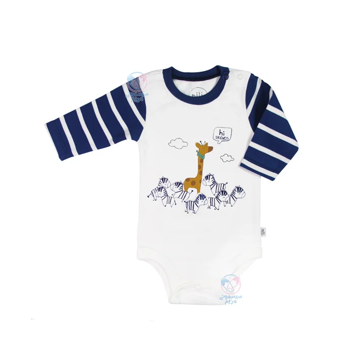لباس نوزادی نیلی Nili طرح فرندز زرافه زیر دکمه آستین بلند
