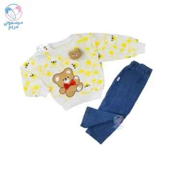 بلوز و شلوار خرس پاپیونی سفید