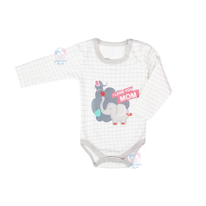 لباس نوزادی پولونیکس بیبی Polonyx baby طرح فیل زیر دکمه آستین بلند