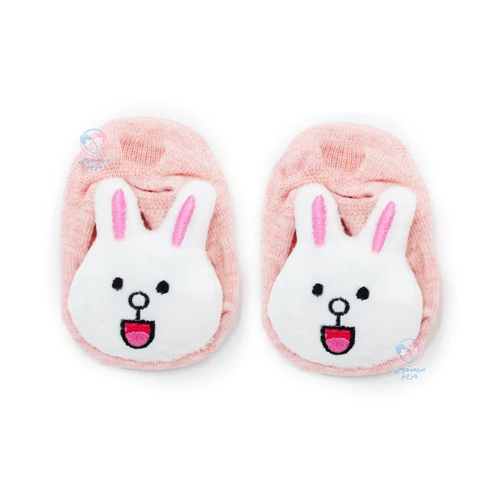جوراب نقلی استپ دار طرح خرگوش صورتی