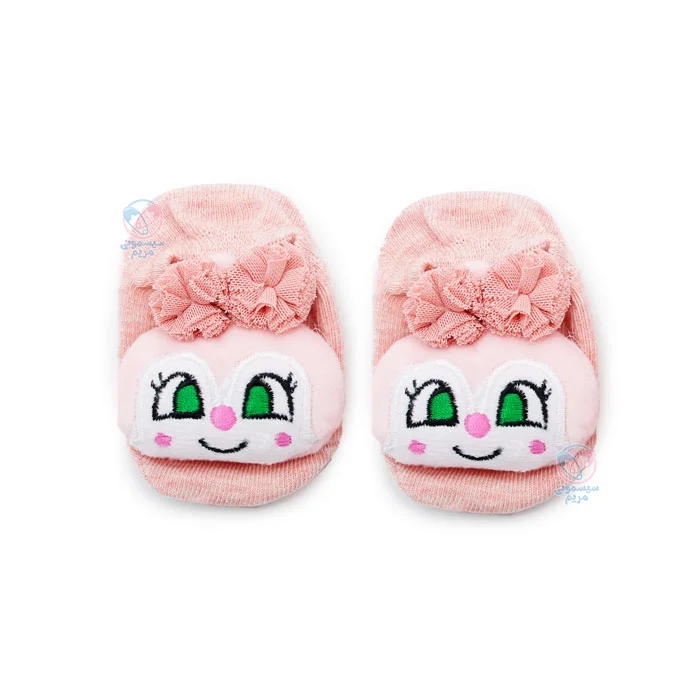 جوراب نقلی استپ دار طرح خندان چشم درشت صورتی