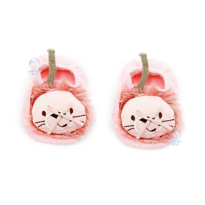 جوراب نقلی استپ دار طرح شیر صورتی