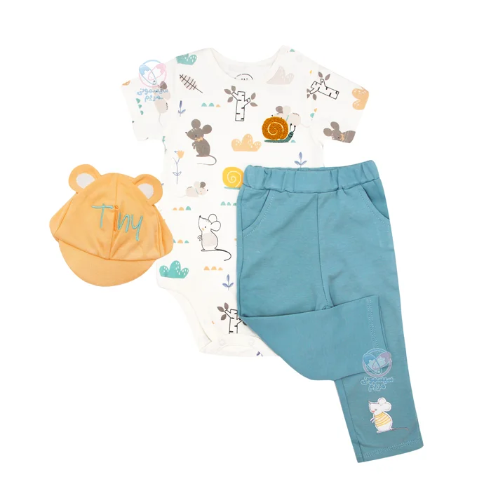 سه تیکه بادی و شلوار نیلی Nili طرح تاینی 5010