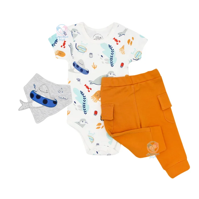 سه تیکه بادی و شلوار نیلی Nili طرح کوسه 5003