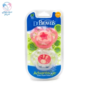 پستانک شب تاب دو عددی 6 تا 18 ماه دکتربراون Dr Browns طوسی صورتی