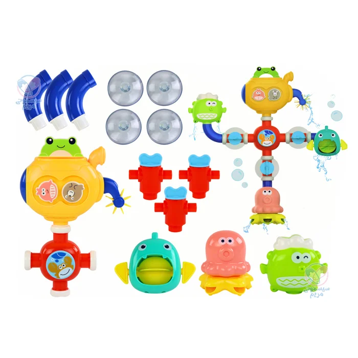 اسباب بازی حمام لوله‌ای قورباغه با طراحی رنگی و جذاب