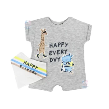 رامپر و دستمال گردن پسرانه هپی فرندز ایندیگو Indigo 14214