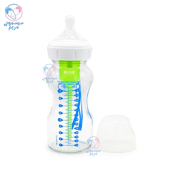 شیشه شیر دکتر براون با درجهبندی روی بدنه پیرکس