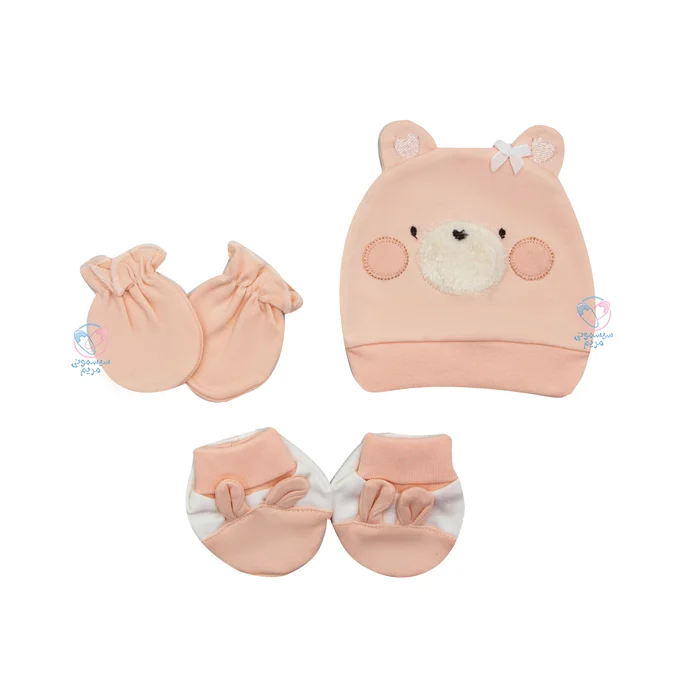 ست کلاه و دستکش و پاپوش خرس لپ گلی پاپو 163078 Papo گلبهی