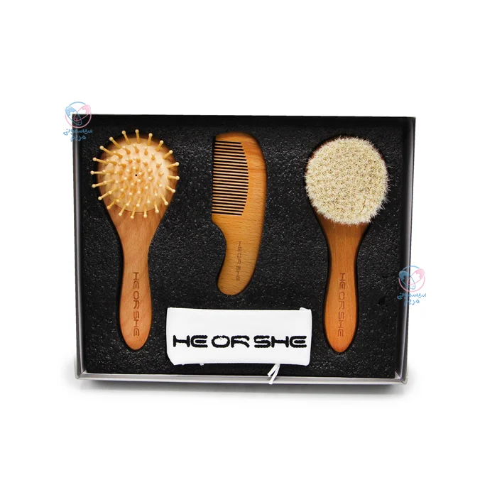 شانه و برس چوبی الیاف طبیعی هی اور شی He Or She طراحی ارگونومیک