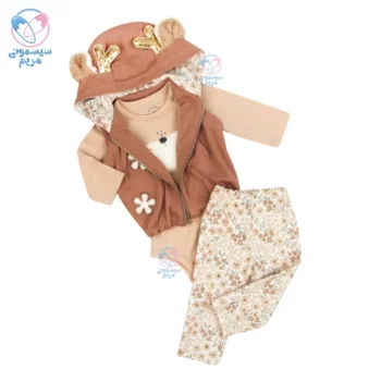 ست سه تیکه بادی و شلوار نیلی گوزن و گل Nili 4081